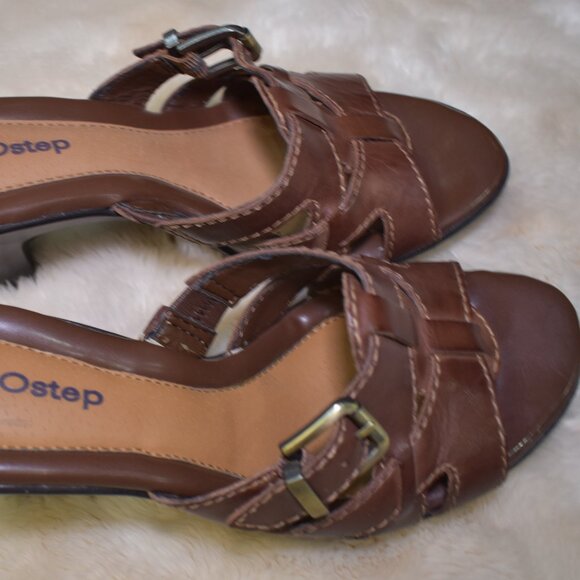 Eurostep Brown Leather Slip-On Sandals Size 8 Open Toe Buckle Casual Comfrot - Picture 5 of 10
